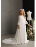 Long Sleeves Beaded Ivory Lace Chiffon Flower Girl Dress